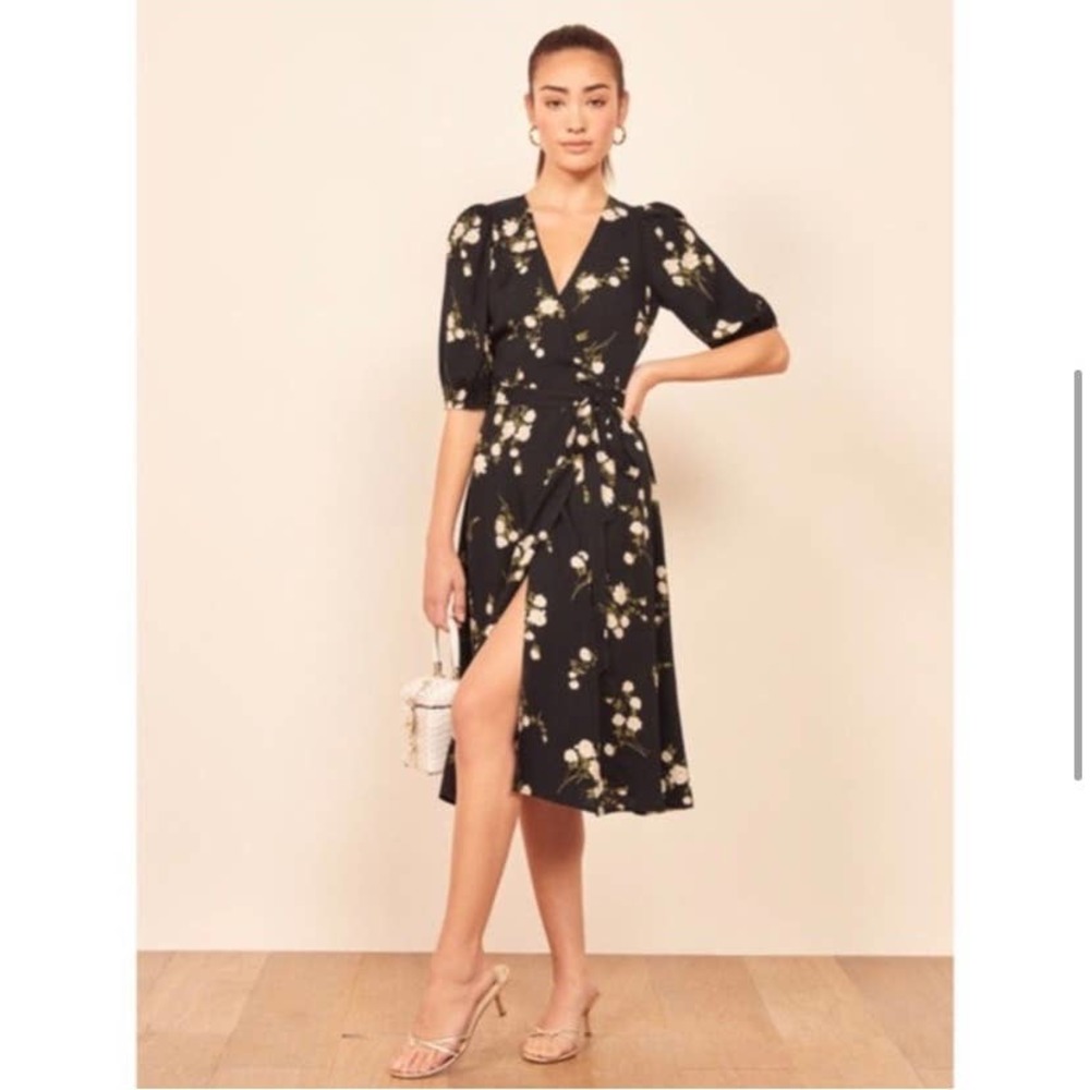 Reformation Maria Black Floral Wrap Dress (Size M) - Picture 8 of 8